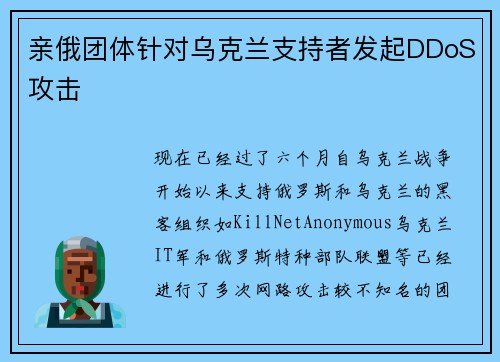亲俄团体针对乌克兰支持者发起DDoS攻击 